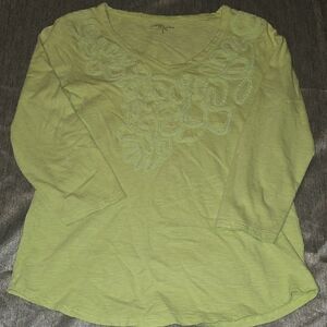 Coldwater Creek Light Green Embroidered Long Sleeve Tee